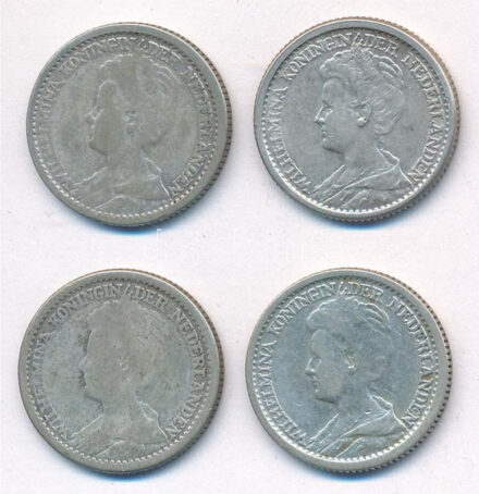 Hollandia 1911-1919. 25c Ag 'Vilma' (4xklf) T:2-3 patina Netherlands 1911-1919. 25 Cents Ag 'Wilhelmina' (4xdiff) C:XF-F patina Krause KM#146