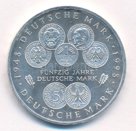 Németország 1998F 10M Ag '50 éves a Német Márka' T:1- Germany 1998F 10 Mark Ag '50 Years of the Deutsche Mark' C:AU Krause KM#195