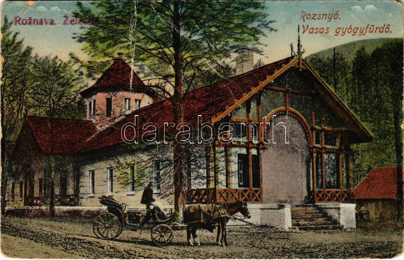 1922 Rozsnyó, Roznava; Zelezné kúpele / Vasas gyógyfürdő, lovaskocsi / spa, bath, horse-drawn carriage (EM)