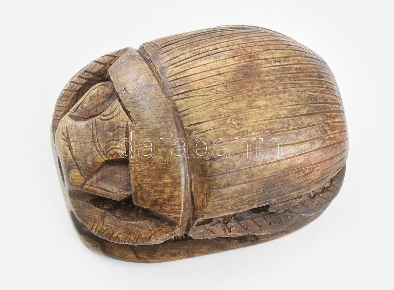 Egyiptomi szkarabeusz bogár levélnehezék, faragott zsírkő, 9x7cm - Image 2