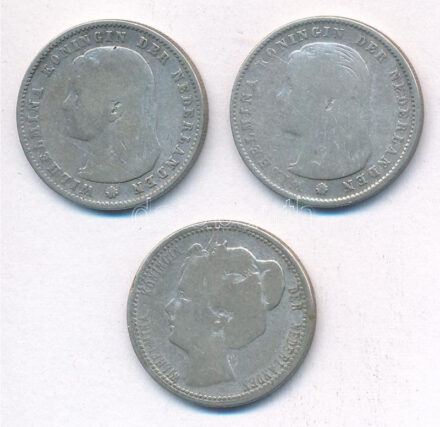 Hollandia 1894-1903. 25c Ag 'Vilma' (3xklf) T:3 patina Netherlands 1894-1903. 25 Cents Ag 'Wilhelmina' (3xdiff) C:F patina Krause KM#115, KM#120