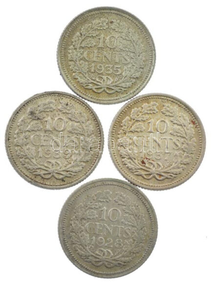 Hollandia 1928-1939. 10c Ag 'Vilma' (4xklf) T:2,2- patina Netherlands 1928-1939. 10 Cents Ag 'Wilhelmina' (4xdiff) C:XF,VF patina Krause KM#163