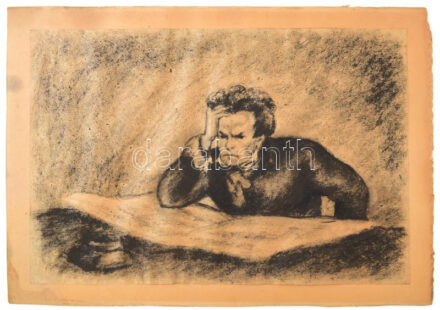 Jelzés nélkül: Beethoven. Szén, papír. 29,5x44 cm. Üvegezett, sérült fakeretben.