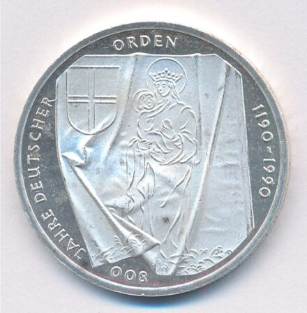 Német Szövetségi Köztársaság 1990J 10M Ag '800 éves a Német Lovagrend' T:1- patina Federal Republic of Germany 1990J 10 Mark Ag '800th Anniversary of The Teutonic Order' C:AU patina Krause KM#176