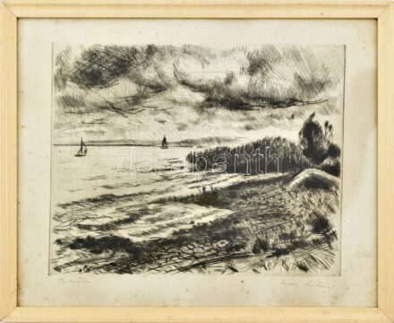 Iván Szilárd (1912-1988): Balaton. Rézkarc, papír, jelzett, üvegezett keretben, lap széle kissé foltos, 30×39 cm