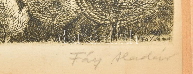Fáy Aladár (1898-1963): Dombvidék. Rézkarc, papír, jelzett, kissé gyűrött, fakeretben, 12×15,5 cm - Image 2