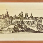 Meisner jelzéssel: Czieszyn. Nyomat, papír, üvegezett fakeretben. 14,5x28,5 cm