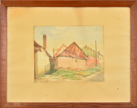 Olvashatatlan (Zobel...?) jelzéssel: Esztergom, 1956. Akvarell, papír. 20x24,5 cm. Üvegezett fakeretben.