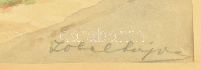 Olvashatatlan (Zobel...?) jelzéssel: Esztergom, 1956. Akvarell, papír. 20x24,5 cm. Üvegezett fakeretben. - Image 2