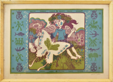 Pásztor Gábor (1933-2012): Dióbél III. Linómetszet, papír, jelzett, üvegezett fakeretben, 35x50 cm