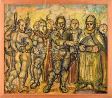 Pór jelzéssel. Alakok. Vegyes technika, karton. Sérült. 67x77 cm. Fakeretben.