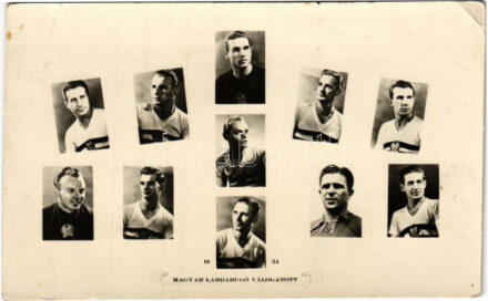 1954 Magyar Labdarúgó Válogatott (a világbajnokság vesztes csapata), Aranycsapat, Puskás, Grosics, Hidegkuti; foci, Képzőművészeti Alap Kiadóvállalat / Hungarian national football team, Golden Team (EK)