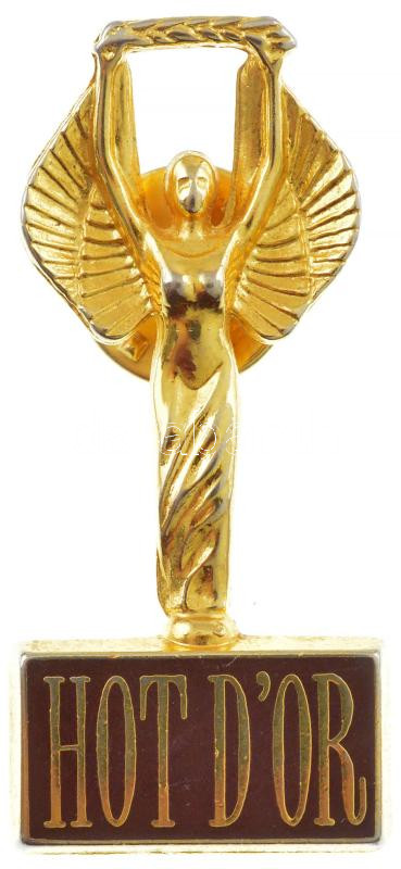 ~2000. 'Hot d'Or' aranyozott, zománcozott fém jelvény, a felnőttfilmes díj alapján készült T:1