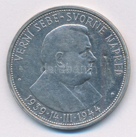 Szlovákia 1944. 50K Ag 'Függetlenség 5. évfordulója' T:2 patina, ü. Slovakia 1944. 50 Korun Ag '5th Anniversary of Independence' C:XF patina, ding Krause KM#10