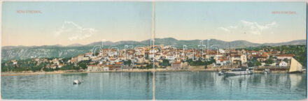1908 Novi Vinodolski, Novi, Novoga; 2-részes kihajtható panorámalap / 2-tiled folding panoramacard. Ed. Feitzinger's Kunstverlag No. 210/IIa. Quarn. 1908/18. (hajtásnál szakadt / torn at fold)
