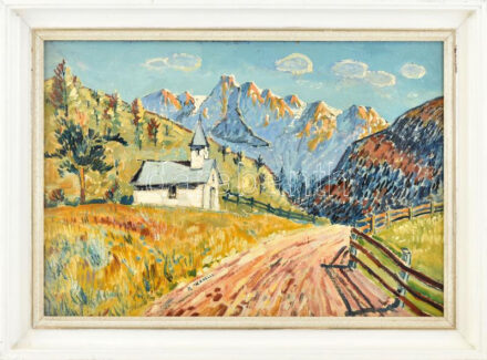 Jelzés nélkül: Expresszív táj. Olaj, farost. Dekoratív fakeretben. 28x40 cm