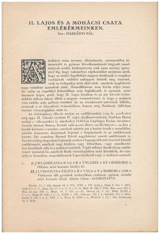 Harsányi Pál: II. Lajos és a Mohácsi csata emlékérmeinken - Különlenyomat a 'Mohács' című emlékkönyvből. K. M. Egyetemi Nyomda, 1926., Budapest. - Image 2