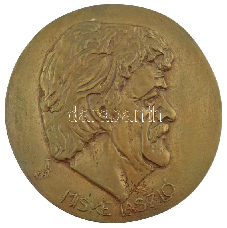 Tőrös Gábor (1934-2021) 1987 'Miske László' bronz emlékplakett (155mm) T:1- pereme felül lyukasztva