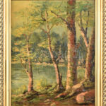 Olvahatatlan (Czinege?) jelzéssel: Vízparti fák. Olaj, farost. Dekoratív fakeretben. 50x40 cm