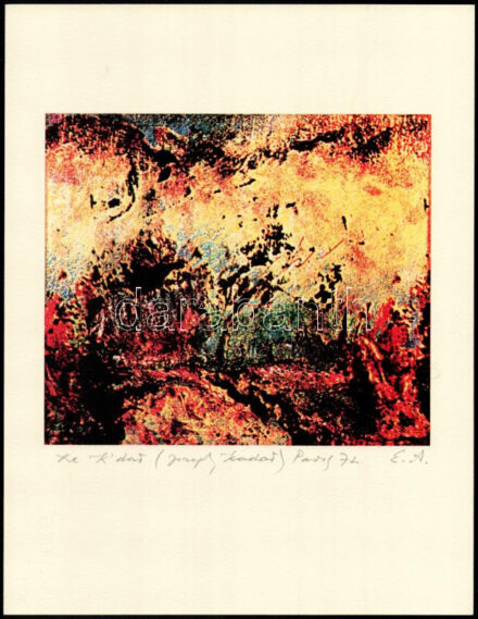 Joseph Kádár (1936-2019): Absztrakt kompozíció. Szitanyomat, papír, jelzett. Művészpéldány EA jelzéssel. Hátoldalon a művész pecsétjével. 19x22 cm / Joseph Kádár (1936-2019): Abstract composition. Serigraphy on paper, signed. EA