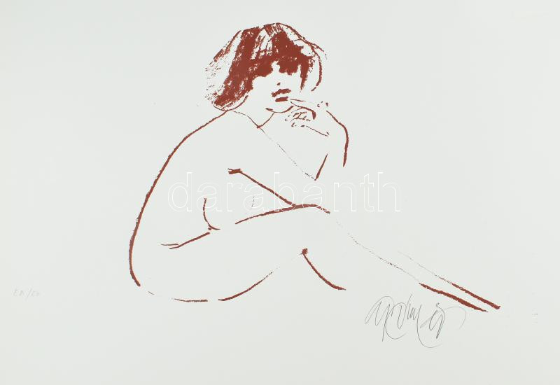 Gyémánt László (1935-): Női akt. Szitanyomat, papír, jelzett, művészpéldány E.A./Ex. jelzéssel. Lapméret: 49x65 cm / Screenprint on paper, signed, artist's proof.