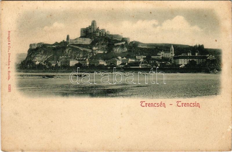 Trencsén, Trencín; vár / Trenciansky hrad / castle, bridge (vágott / cut)