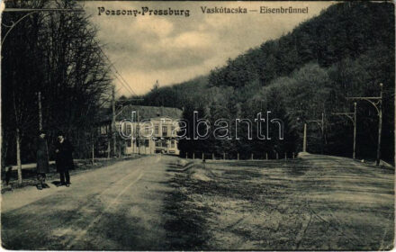 1917 Pozsony, Pressburg, Bratislava; Vaskutacska, korai trolibusz. Sudek Antal kiadása / Eisenbrünnel (Eisenbründl) / Zelezná Studienka / spa with early trolleybus (EK)