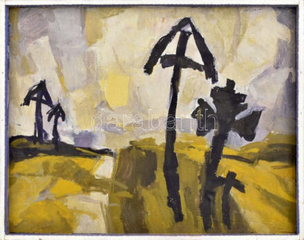 Jelzés nélkül: Golgota. Olaj, karton, fakeretben. 28x35,5 cm