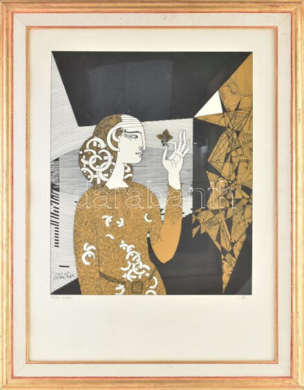 Szász Endre (1926-2003): Flóra. Szitanyomat, papír, jelzett, számozott (50/42), üvegezett fakeretben, 57x47 cm