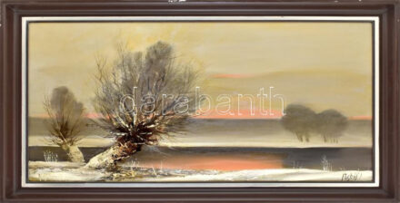 Puskás Imre (1933 - ): Tél. Olaj, farost, jelzett, fakeretben, 50x90cm