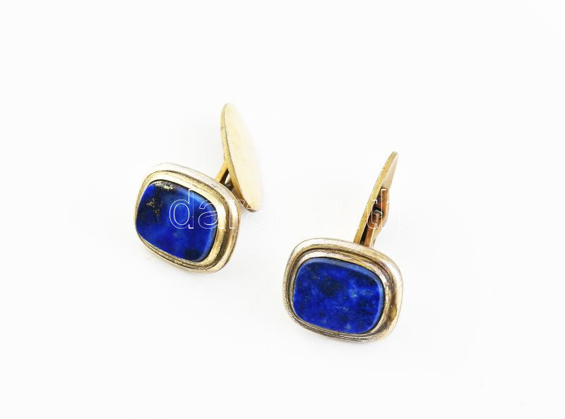 Kék köves (lapis lazuli) fém mandzsetta pár. Kopott.
