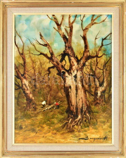 Szegvári Károly (1920-2002): Öreg fák. Olaj, farost, jelzett,, fakeretben. 80x60 cm