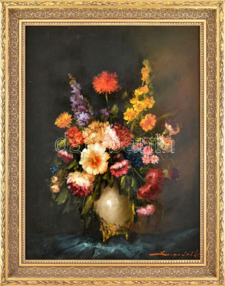 Szegvári Károly (1920-2002): Virágcsendélet. Olaj, vászon, jelzett,, fakeretben. 60x80 cm
