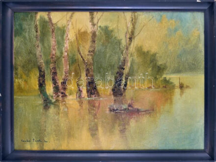 Csabai Pantl László (1904-1982): Vízparti táj. Olaj, vászon. Jelzett. Fakeretben. 60x80 cm