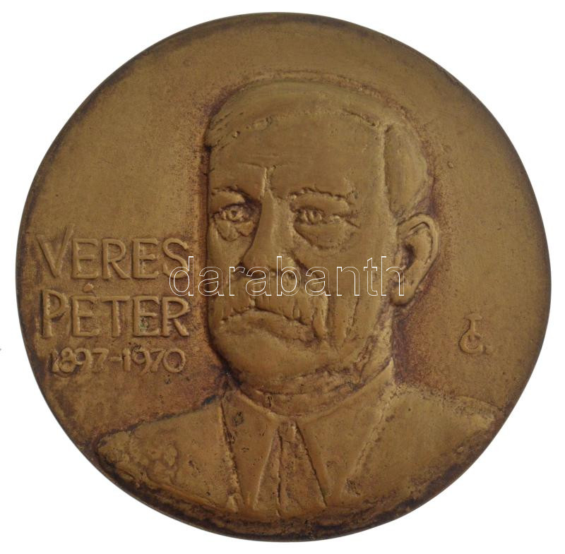 Tőrös Gábor (1934-2021) DN 'Veres Péter 1897-1970' bronz emlékérem (135mm) T:1- felül peremén lyukasztott