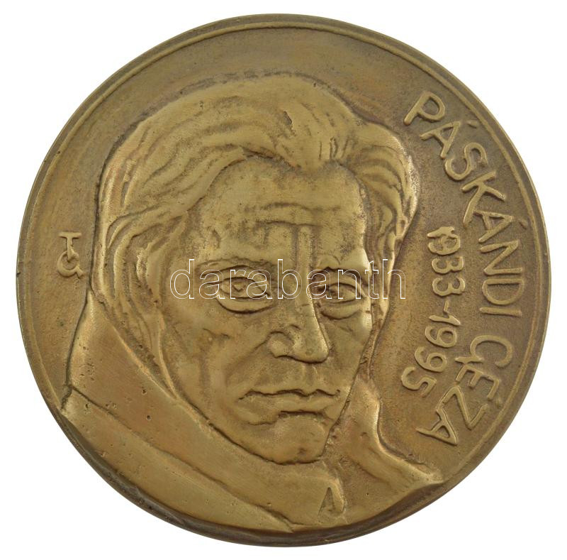 Tőrös Gábor (1934-2021) DN 'Páskándi Géza 1933-1995' öntött bronz emlékérem (130mm) T:1 hátoldalán furat.