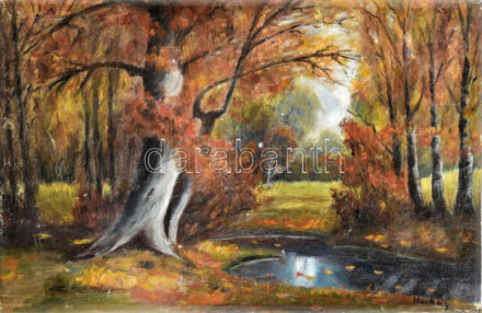 Horkay jelzéssel: Őszi táj. Olaj, vászon. Kissé sérült. 30x46,5 cm