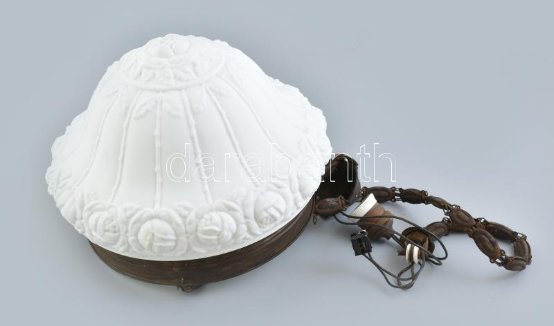 Antik csillár. Fehér üveg, hibátlan. Német XX. sz. eleje porcelán és réz szerelékkel d: 33 cm