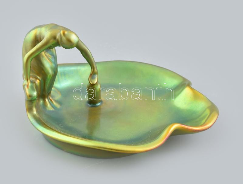 Zsolnay eozin mázas vízmerítő kártya tartó. Jelzett, hibátlan. 18 cm