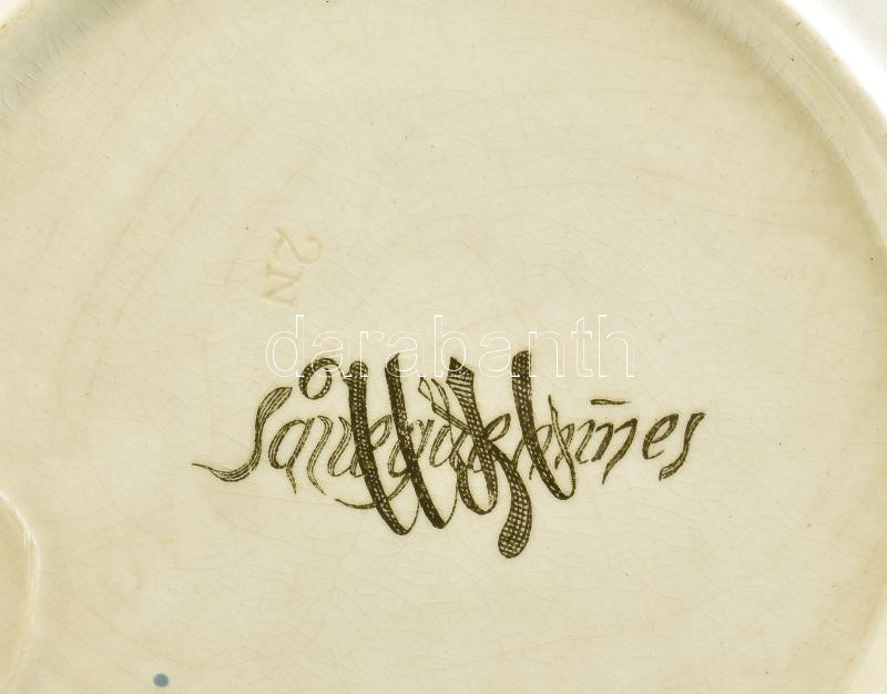 Sarreguemines porcelán dísztál, Matricás, jelzett, kopással d: 22 cm - Image 2