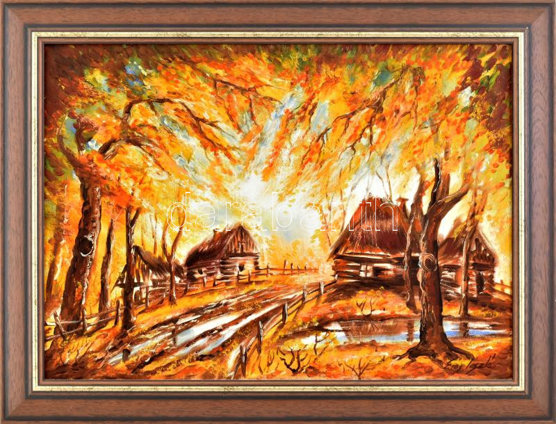 Erős László (?-): Erdő mélyén. Olaj, vászon, jelezve jobbra lent. Dekoratív fakeretben. 40×55 cm