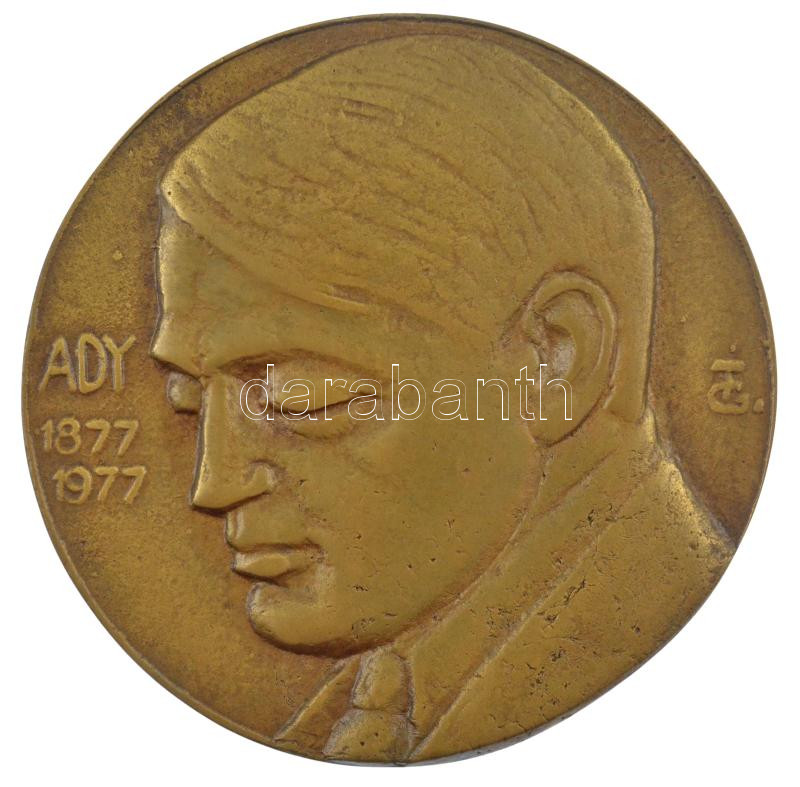 Tőrös Gábor (1934-2021) DN 'Ady Endre 1877-1977' bronz emlékérem (118mm) T:1- felül peremén lyukasztott.