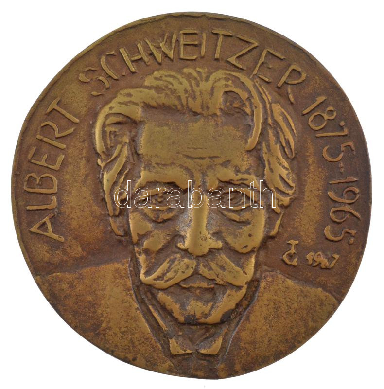 Tőrös Gábor (1934-2021) 1987 'Albert Schweitzer 1875-1965' bronz emlékérem (102mm) T:1- felül peremén lyukasztott.