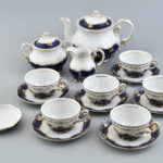 Zsolnay Pompadour mintás porcelán teás készlet, kézzel festett, jelzett, hibátlan.