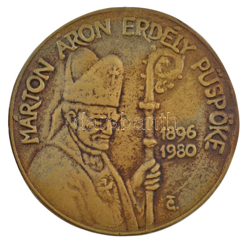 Tőrös Gábor (1934-2021) DN 'Márton Áron Erdély püspöke 1896-1980' öntött bronz emlékérem (100mm) T:2 hátoldalán furat