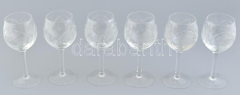 6db talpas, kristály boros pohár, hibátlan, m: 17,5 cm