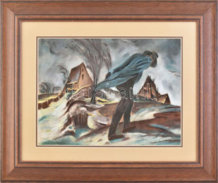 Olvashatatlan jelzéssel: Viharban. Pasztell, papír. Dekoratív, üvegezett fakeretben. 29×39 cm