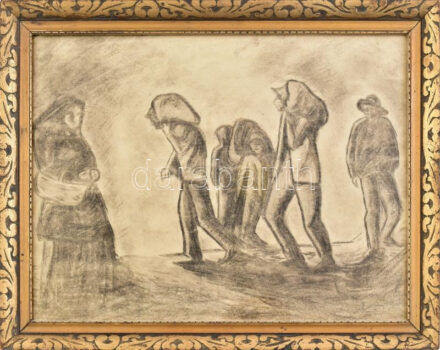 Egry jelzéssel: Zsákhordók. Szén, papír. Dekoratív, üvegezett fakeretben. 23×30 cm