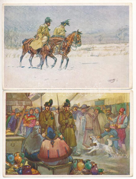 M. Kir. Csendőrség. Kiadja a M. Kir. Csendőrség Emlékbizottság - 12 db régi megíratlan képeslap szignókkal / Hungarian gendarmerie - 12 pre-1945 unused postcards with signatures