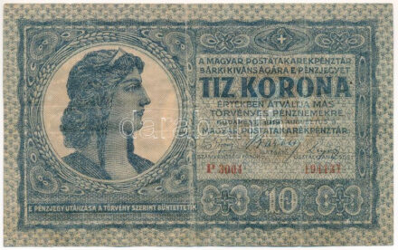 1919. augusztus 9. 10K 'P 3001 194137' T:III,III- beszakadások Adamo K13